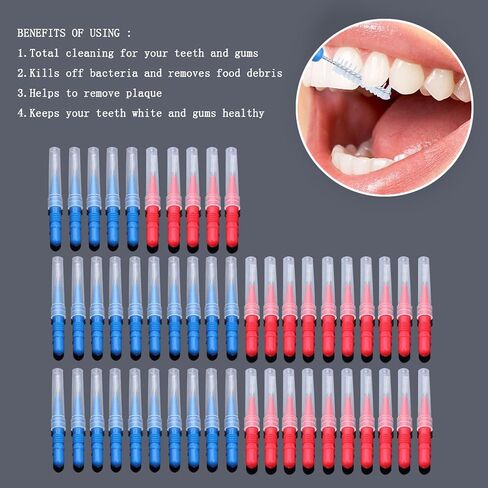 50 Pieces Interdental Brush,Toothpicks Tooth Flossing Head Oral Dental Hygiene Brush,Teeth Cleaner Dental Floss Stick Tooth Cleaning Tool in Kuwait