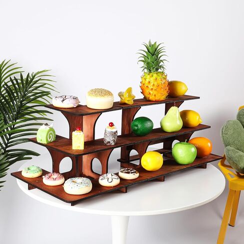 3-Tier Retail Table Display Stand Portable Retail Wooden Display Riser Straight Display Racks for Craft Shows Farmers Markets Countertop Cupcakes Jewelry Small Products Display (Black,1 Pack) in Saudi Arabia