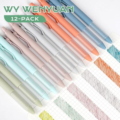 أقلام جل WY WENYUAN، 12 قطعة من أقلام الحبر الأسود، أقلام كتابة ناعمة ذات نقاط دقيقة، أقلام باستيل لتدوين الملاحظات اليومية، هدايا لطيفة للوازم المدرسية المكتبية للرجال والنساء in Kuwait