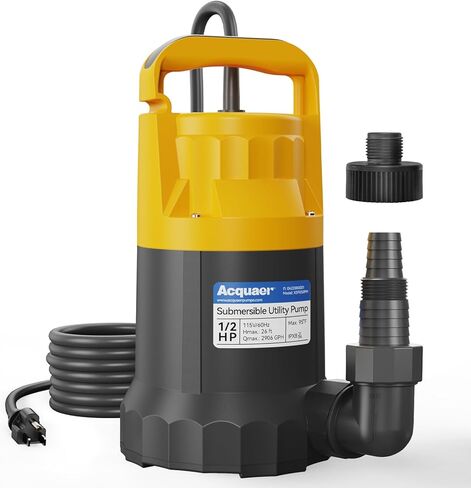 Acquaer 1/2HP Submersible Utility Pump, 3030GPH Stainless Steel Sump Pump, Water Removal for Basement Hot Tub Pool Cover Draining, 30ft Cord in Kuwait