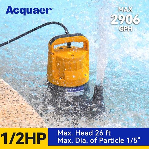 Acquaer 1/2HP Submersible Utility Pump, 3030GPH Stainless Steel Sump Pump, Water Removal for Basement Hot Tub Pool Cover Draining, 30ft Cord in Kuwait