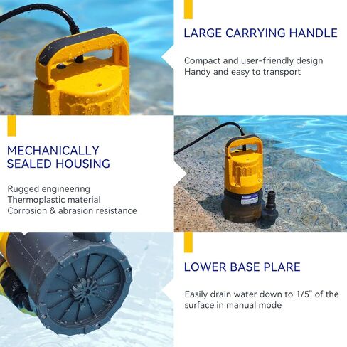 Acquaer 1/2HP Submersible Utility Pump, 3030GPH Stainless Steel Sump Pump, Water Removal for Basement Hot Tub Pool Cover Draining, 30ft Cord in Kuwait