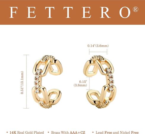 Fettero المرأة أقراط الأذن الكفة الذهب غير مثقوب الغضروف كليب على التفاف مفتوحة هوب 14K مطلية بالذهب لذيذ الحد الأدنى بسيط بوهو هيبوالرجينيك صغيرة لطيف مجوهرات هدية للنساء in Kuwait
