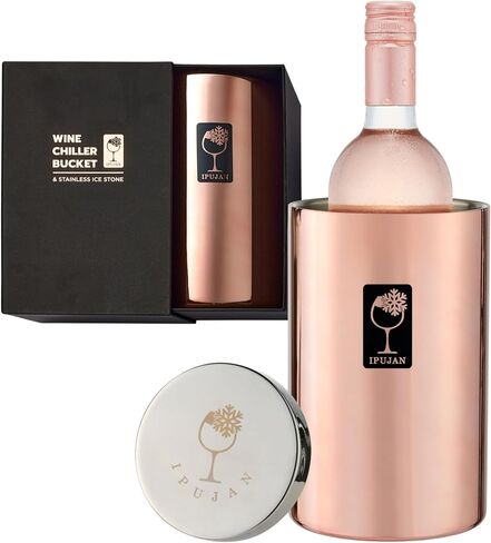 IPUJAN Wine Chiller Bucket with Stainless Ice Stone - Champagne Bucket for 750ml Single Bottle Cold up to 5 Hours - Iceless Insulated Double Walled White Wine Cooler Bucket in Saudi Arabia