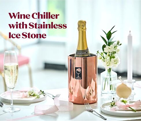 IPUJAN Wine Chiller Bucket with Stainless Ice Stone - Champagne Bucket for 750ml Single Bottle Cold up to 5 Hours - Iceless Insulated Double Walled White Wine Cooler Bucket in Saudi Arabia