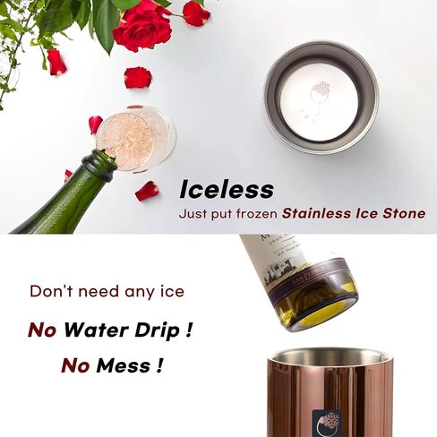 IPUJAN Wine Chiller Bucket with Stainless Ice Stone - Champagne Bucket for 750ml Single Bottle Cold up to 5 Hours - Iceless Insulated Double Walled White Wine Cooler Bucket in Saudi Arabia