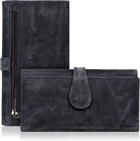 محفظة نسائية من الجلد الحقيقي مع خاصية حجب RFID - حامل بطاقات ثلاثي الطي مصمم للسيدات مع محافظ نافذة لبطاقة الهوية in Kuwait