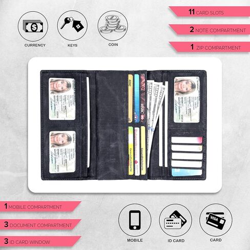 محفظة نسائية من الجلد الحقيقي مع خاصية حجب RFID - حامل بطاقات ثلاثي الطي مصمم للسيدات مع محافظ نافذة لبطاقة الهوية in Kuwait