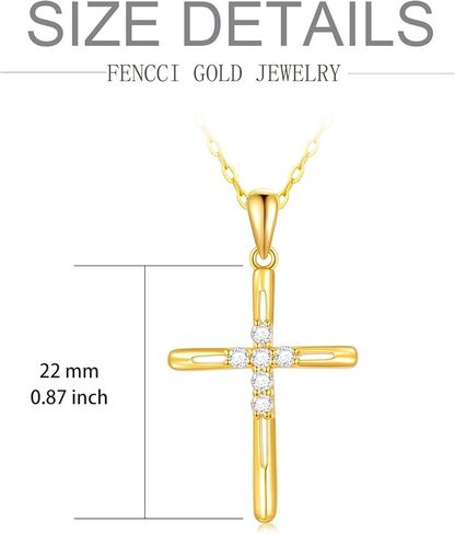 FENCCI الصلبة 14K الذهب الإيمان الصليب قلادة للنساء، 14K الذهب الحقيقي الإيمان الصليب قلادة قلادة المجوهرات الدينية هدايا عيد الميلاد لأمها، 16 + 1 + 1 بوصة in Kuwait