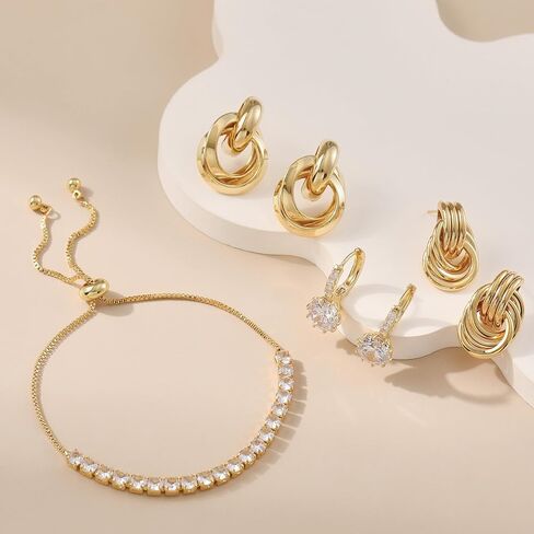 shinelab Gold Hoop Earrings for Women Twisted Huggie 14K Gold Plated Chunky Earrings Wavy Geometric Hoop Trendy Earrings Jewelry Gift for Girls in Kuwait