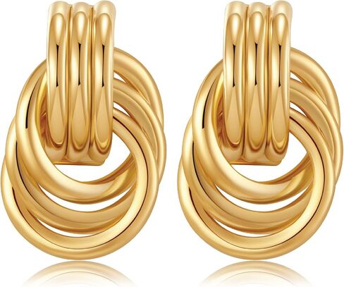 shinelab Gold Hoop Earrings for Women Twisted Huggie 14K Gold Plated Chunky Earrings Wavy Geometric Hoop Trendy Earrings Jewelry Gift for Girls in Kuwait