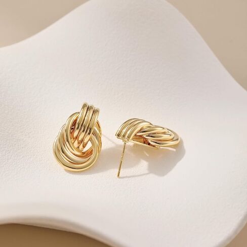 shinelab Gold Hoop Earrings for Women Twisted Huggie 14K Gold Plated Chunky Earrings Wavy Geometric Hoop Trendy Earrings Jewelry Gift for Girls in Kuwait