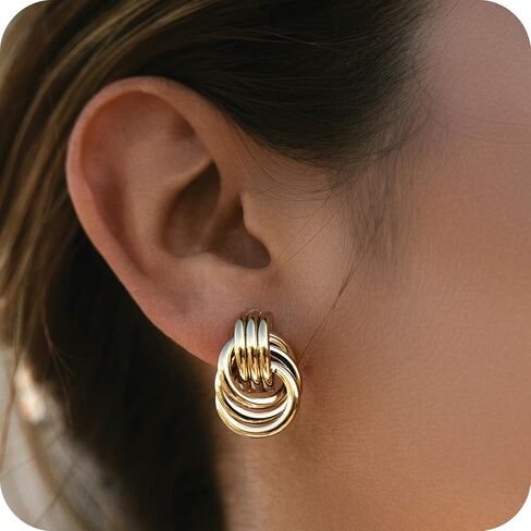 shinelab Gold Hoop Earrings for Women Twisted Huggie 14K Gold Plated Chunky Earrings Wavy Geometric Hoop Trendy Earrings Jewelry Gift for Girls in Kuwait