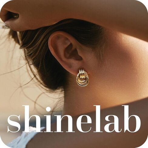shinelab Gold Hoop Earrings for Women Twisted Huggie 14K Gold Plated Chunky Earrings Wavy Geometric Hoop Trendy Earrings Jewelry Gift for Girls in Kuwait