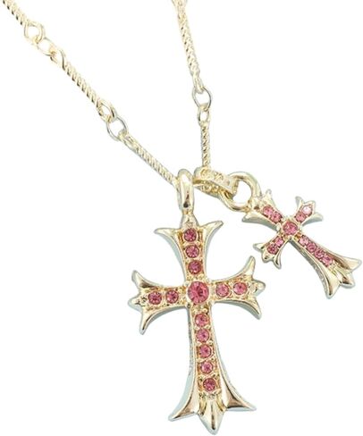 عقد Deicicp Creative ذو الصليب المزدوج للنساء مصنوع من الألماس بالكامل ومطلي بالذهب عيار 14 قيراط وقلادة متقاطعة للسيدات، مثالية لأماكن الأعمال الراقية. (نفس موديل أليكس إيرل) in Kuwait