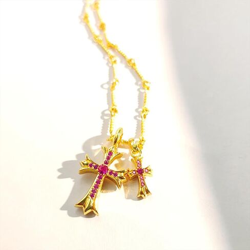 عقد Deicicp Creative ذو الصليب المزدوج للنساء مصنوع من الألماس بالكامل ومطلي بالذهب عيار 14 قيراط وقلادة متقاطعة للسيدات، مثالية لأماكن الأعمال الراقية. (نفس موديل أليكس إيرل) in Kuwait