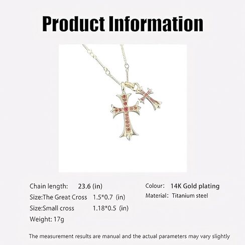 عقد Deicicp Creative ذو الصليب المزدوج للنساء مصنوع من الألماس بالكامل ومطلي بالذهب عيار 14 قيراط وقلادة متقاطعة للسيدات، مثالية لأماكن الأعمال الراقية. (نفس موديل أليكس إيرل) in Kuwait