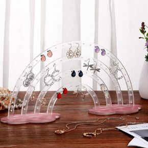 Purpeak Acrylic Earring Holder Stand Rainbow Acrylic Earrings Display Pegboard with Base 74 Holes Acrylic Earring Stand Jewelry Hanging Organizer Ear Studs Display Rack Double Sided (White)