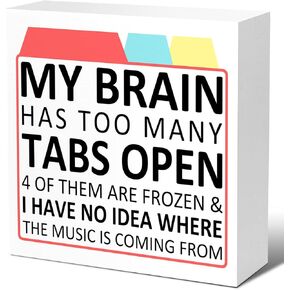 ديكور مكتب ADHD مضحك، يحتوي عقلي على الكثير من علامات التبويب المفتوحة من الخشب لديكور مكتب غرفة النوم المنزلية، هدية ابتهج لصديق زميل العمل، ديكور مكتب فكاهي