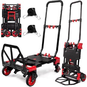 2 in 1 Folding Hand Truck Dolly with Basket,330LBS Capacity Hand Cart Foldable,Hand Truck Foldable Dolly with Retractable Handle,Folding Dolly Cart with Wheels,Collapsible Dolly for Moving
