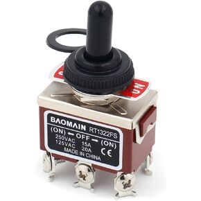 Baomain Momentary Toggle Switch DPDT (ON)-Off-(ON) 3 Position 6 Screw Terminal RT1322FS 125VAC 20A with Rainproof Cap in Kuwait