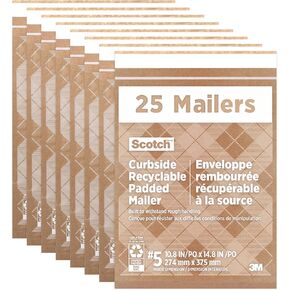 Scotch Curbside Recyclable Padded Mailers, 100-Pack, 10.5 x 14.75 in, Similar impact protection to traditional bubble mailers (CR-5-1)