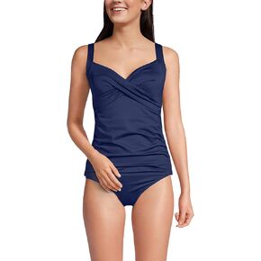 Lands' End Womens Chlorine Resistant Underwire Wrap Tankini Top Navy/White Jacobean Mix Regular 16