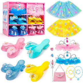 Meland Light Up Princess Dress Up - Dress Up Clothes for Girls with 3 Skirts, Princess Purse & Light Up Play Shoes, Princess Toys Gift for Toddler Girls Age 3,4,5,6 Year Old for Birthday Christmas