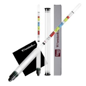 Fermtech Glass Triple Scale Hydrometer. Test The ABV, Brix & Gravity of Your Wine, Beer, Mead & Kombucha accurately! Triple Scale Hydrometer + Cleaning Sheet and Hard ABV Storage Case.
