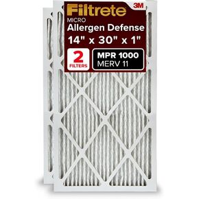 Filtrete 14x30x1 Air Filter, MPR 1000, MERV 11, Micro Allergen Defense 3-Month Pleated 1-Inch Air Filters, 2 Filters