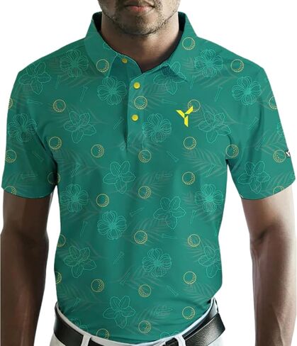 YATTA GOLF Standout Performance Golf Polo Shirts – Men’s – Subtle Pines – L in Kuwait