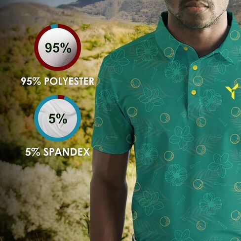 YATTA GOLF Standout Performance Golf Polo Shirts – Men’s – Subtle Pines – L in Kuwait