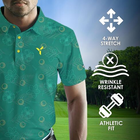 YATTA GOLF Standout Performance Golf Polo Shirts – Men’s – Subtle Pines – L in Kuwait