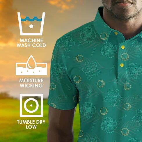 YATTA GOLF Standout Performance Golf Polo Shirts – Men’s – Subtle Pines – L in Kuwait