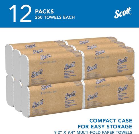 مناشف ورقية متعددة الطيات من Scott® (01804)، مزودة بجيوب امتصاصية™، ورق مقاس 9.2 × 9.4 بوصة، أبيض، (250 ورقة/عبوة، 16 حزمة/علبة، 4000 ورقة/علبة) in Saudi Arabia