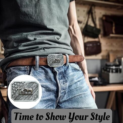 حزمة صندوق هدايا POSKLA، حزام الثور طويل القرن بإبزيم العلم الأمريكي، أحزمة كاوبوي كونتري للرجال in Kuwait