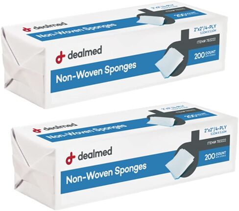 Dealmed Non-Woven Gauze Sponges - 200 Count, 4-Ply, 2x2 Inch All-Purpose Non-Sterile Gauze Pads, Absorbent Dental Gauze Wound Care Product for First Aid Kit/Medical Facilities (5 Pack) in Kuwait