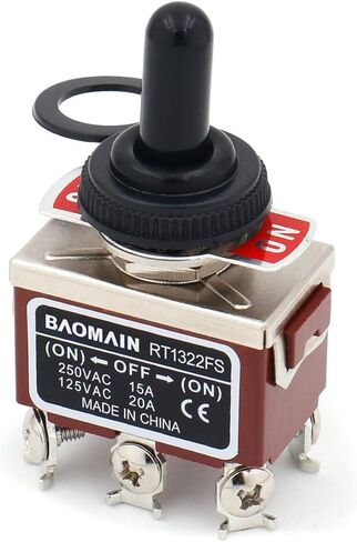 مفتاح التبديل اللحظي Baomain DPDT (ON)-Off-(ON) 3 مواضع 6 طرف لولبي RT1322FS 125VAC 20A مع غطاء مقاوم للمطر in Kuwait