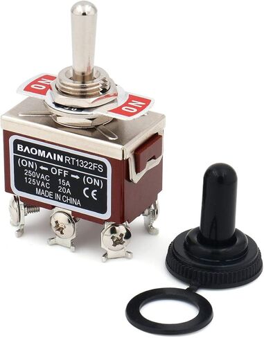 مفتاح التبديل اللحظي Baomain DPDT (ON)-Off-(ON) 3 مواضع 6 طرف لولبي RT1322FS 125VAC 20A مع غطاء مقاوم للمطر in Kuwait