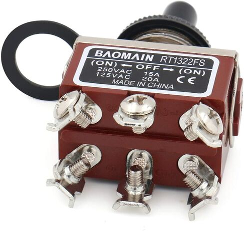 مفتاح التبديل اللحظي Baomain DPDT (ON)-Off-(ON) 3 مواضع 6 طرف لولبي RT1322FS 125VAC 20A مع غطاء مقاوم للمطر in Kuwait