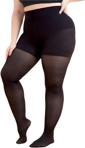 WEANMIX Women's Control Top Sheer 40D Solid Color Tights Pantyhose Reinforced Toe Silk Stockings (Black, L Size) in Kuwait