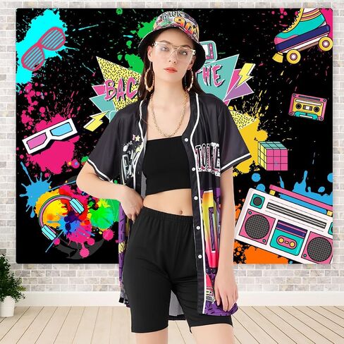 WILDPARTY 80s 90s Outfit for Women, Unisex Hip Hop Costume Baseball Jersey Shirt Yoga Pants Rapper Accessories in Kuwait