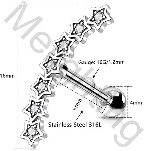 Melighting 16G هيليكس أقراط الأذن العليا الغضروف أقراط الفولاذ المقاوم للصدأ 316L الزنمة ثقب المجوهرات واضح تشيكوسلوفاكيا محارة ثقب المجوهرات أقراط ترصيع للنساء هيئة ثقب المجوهرات in Kuwait