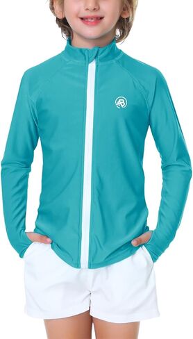 AOBUTE Unisex Kids Zipper Rash Guard Boys UPF 50+ UV Protection Sun Shirt with Thumb Hole 3-12 Years in Kuwait