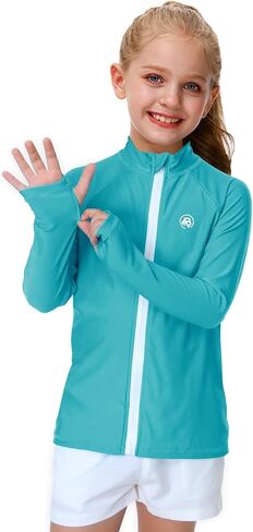 AOBUTE Unisex Kids Zipper Rash Guard Boys UPF 50+ UV Protection Sun Shirt with Thumb Hole 3-12 Years in Kuwait