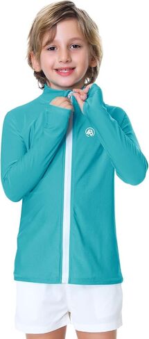 AOBUTE Unisex Kids Zipper Rash Guard Boys UPF 50+ UV Protection Sun Shirt with Thumb Hole 3-12 Years in Kuwait
