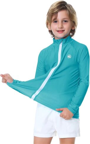 AOBUTE Unisex Kids Zipper Rash Guard Boys UPF 50+ UV Protection Sun Shirt with Thumb Hole 3-12 Years in Kuwait