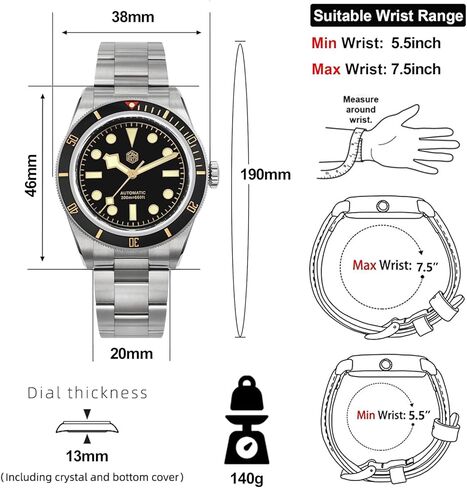 ساعات سان مارتن للرجال، 6200 ساعة غوص أوتوماتيكية NH35 حركة للرجال 38 ملم إصدار محدود SN004 ياقوتي مضيء 20 بار مقاومة للماء in Kuwait