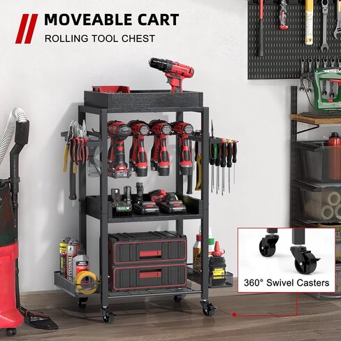 Power Tool Organizer Garage Storage Organization Shelving Tool Holder Drill Rack Shelf Rolling Cart Open Tool Chest Cabinet Box Organizer with Wheels Workshop Garage Gift Ideas for Men Dad in Kuwait