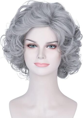 M MISS U HAIR Women's Short Curly Platinum Blonde Costume Wig Old Lady Wig Synthetic Everyday Party Wig 70’s Look in Kuwait